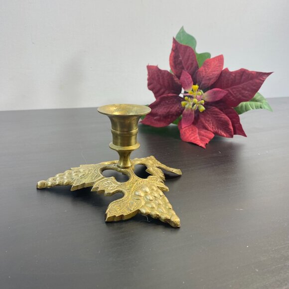 Vintage Brass Ornate Candlestick, Golden Decorative Candle Holder, Dining Rustic - Picture 8 of 10